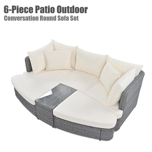 6-Piece Patio Outdoor Conversation Round Sofa Set