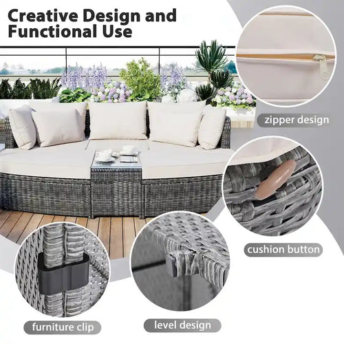 Ensemble de canapé d'extérieur rond de 6 pièces pour conversation de patio