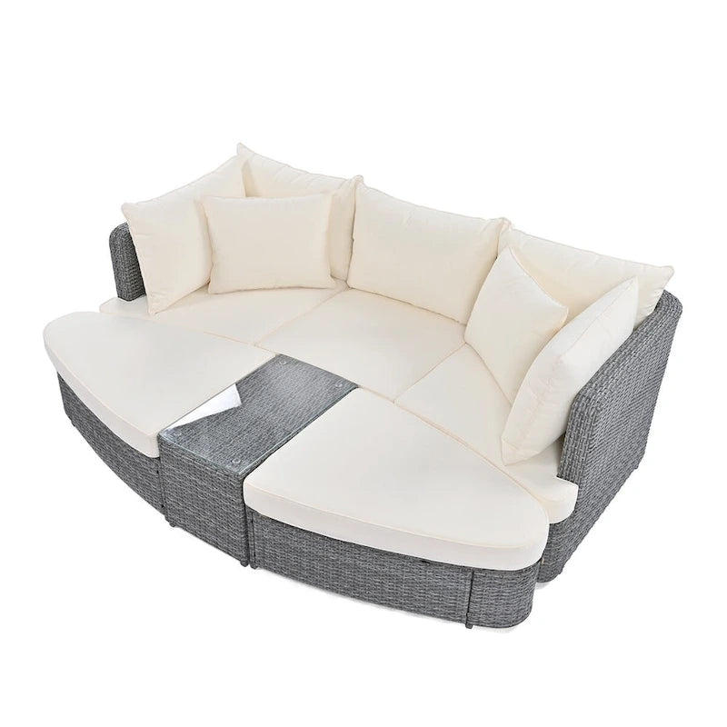 Ensemble de canapé d'extérieur rond de 6 pièces pour conversation de patio