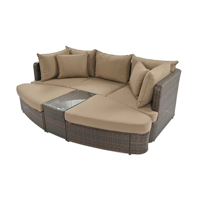 Ensemble de canapé d'extérieur rond de 6 pièces pour conversation de patio