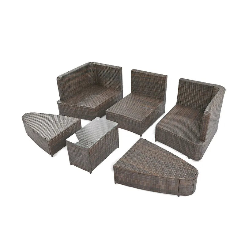 Ensemble de canapé d'extérieur rond de 6 pièces pour conversation de patio