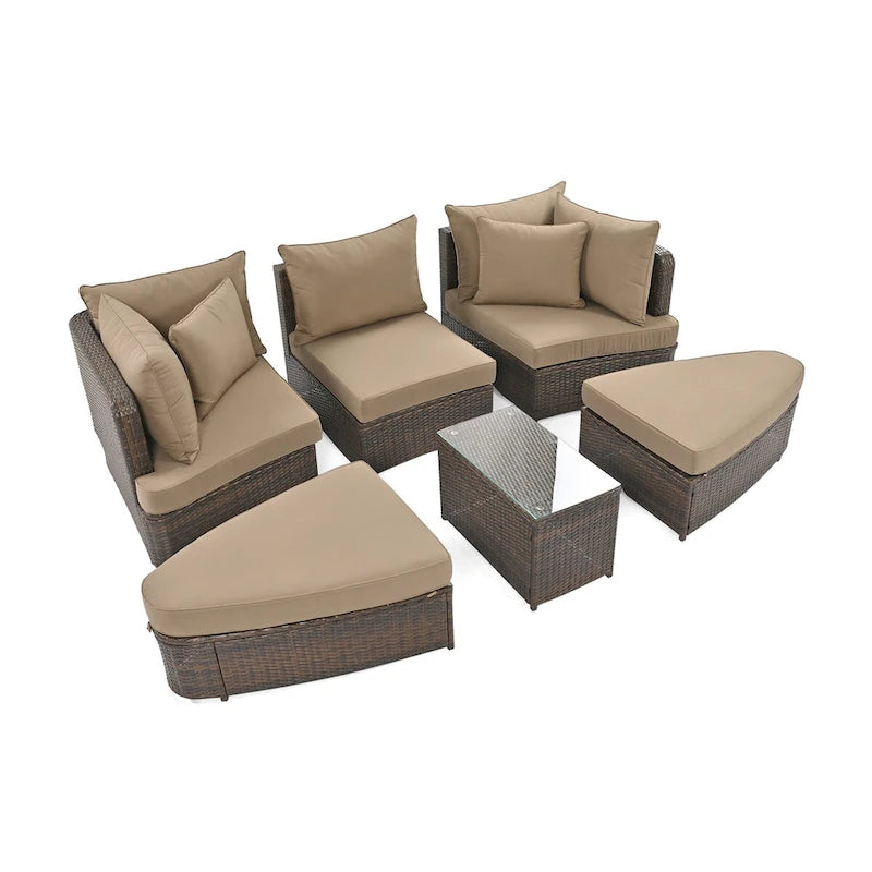Ensemble de canapé d'extérieur rond de 6 pièces pour conversation de patio