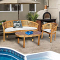 Chic Teak Peanut 3 Piece Teak Wood Patio Lounge Set, Triple Bench, Chair & Coffee Table