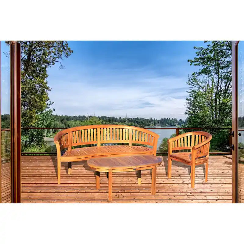 Chic Teak Peanut, ensemble de patio 3 pièces en teck, canapé triple, fauteuil et table basse