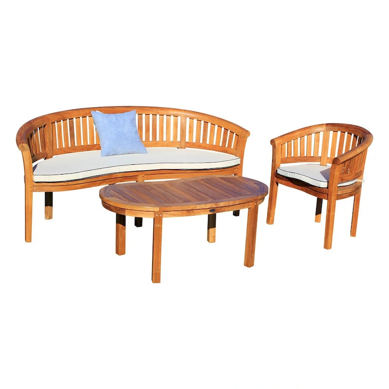 Chic Teak Peanut, ensemble de patio 3 pièces en teck, canapé triple, fauteuil et table basse