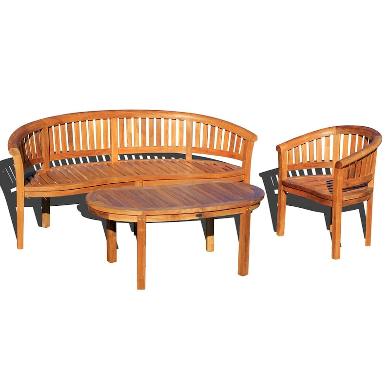 Chic Teak Peanut, ensemble de patio 3 pièces en teck, canapé triple, fauteuil et table basse