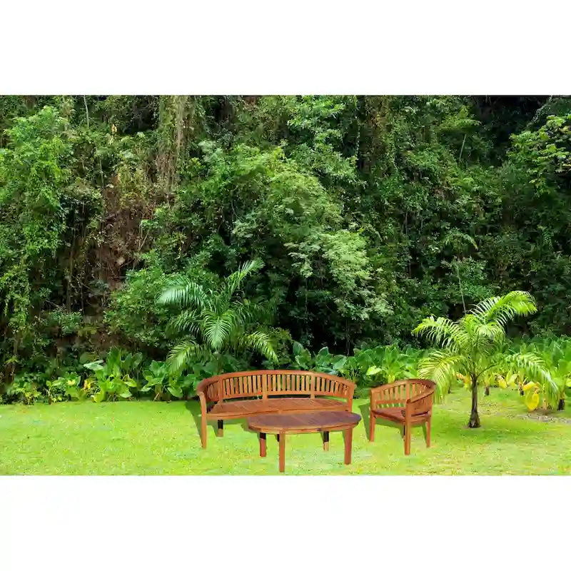 Chic Teak Peanut, ensemble de patio 3 pièces en teck, canapé triple, fauteuil et table basse