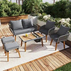 Rope Weave Outdoor Set: Acacia Wood Patio Furniture with Ice Bucket, 6 Pieces