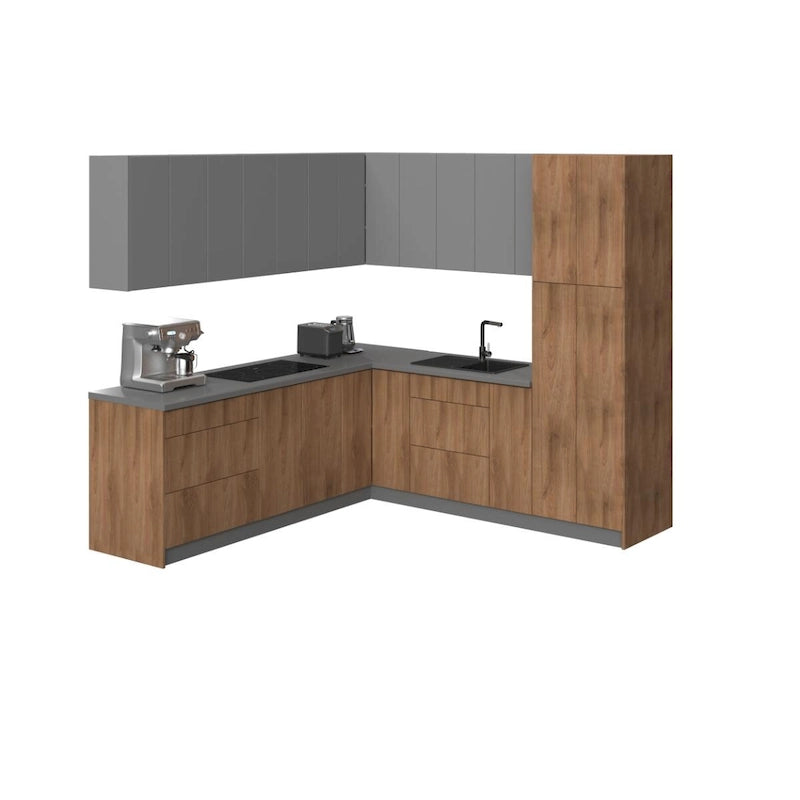 Ensemble de meubles de cuisine en panneaux de particules (Tan/Argent/Blanc/Noir) avec portes et tiroirs à fermeture douce