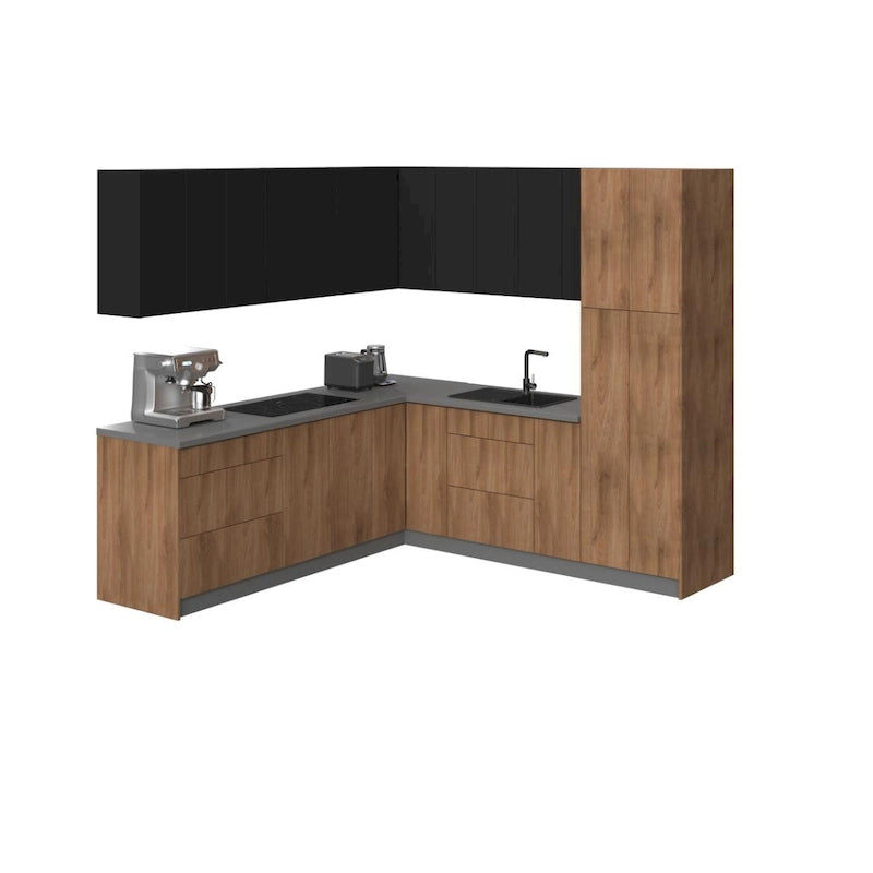 Ensemble de meubles de cuisine en panneaux de particules (Tan/Argent/Blanc/Noir) avec portes et tiroirs à fermeture douce