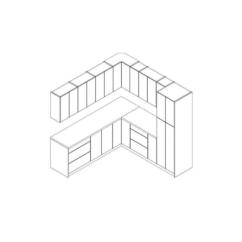 Ensemble de meubles de cuisine en panneaux de particules (Tan/Argent/Blanc/Noir) avec portes et tiroirs à fermeture douce