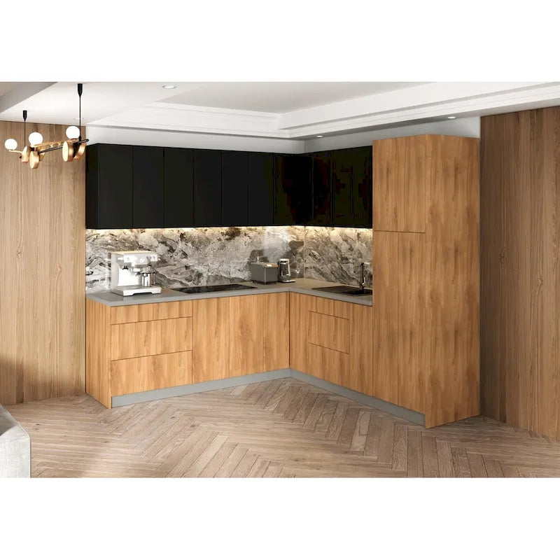 Ensemble de meubles de cuisine en panneaux de particules (Tan/Argent/Blanc/Noir) avec portes et tiroirs à fermeture douce