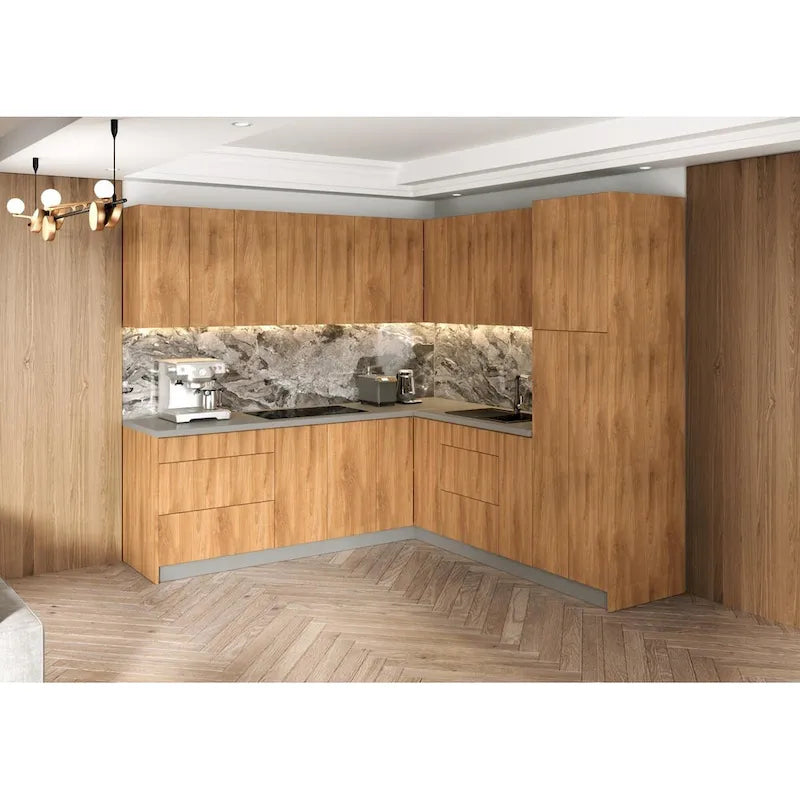 Ensemble de meubles de cuisine en panneaux de particules (Tan/Argent/Blanc/Noir) avec portes et tiroirs à fermeture douce