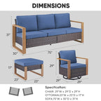 Canapé et fauteuil pivotant en rotin PE, 2 poufs - Marron