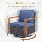 Canapé et fauteuil pivotant en rotin PE, 2 poufs - Marron