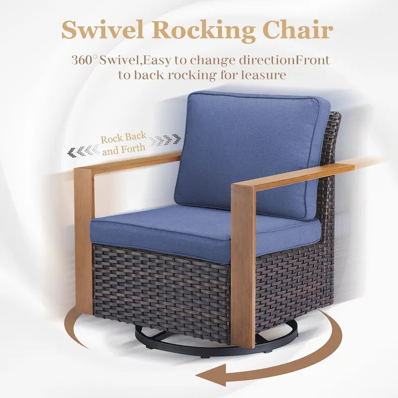 Canapé et fauteuil pivotant en rotin PE, 2 poufs - Marron