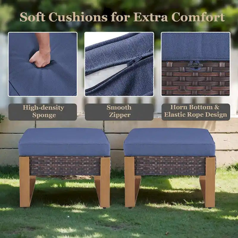 Canapé et fauteuil pivotant en rotin PE, 2 poufs - Marron