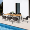 Ensemble de salle à manger d'extérieur – Table à manger en aluminium avec chaises empilables en rotin PE – Ensemble de 9 pièces
