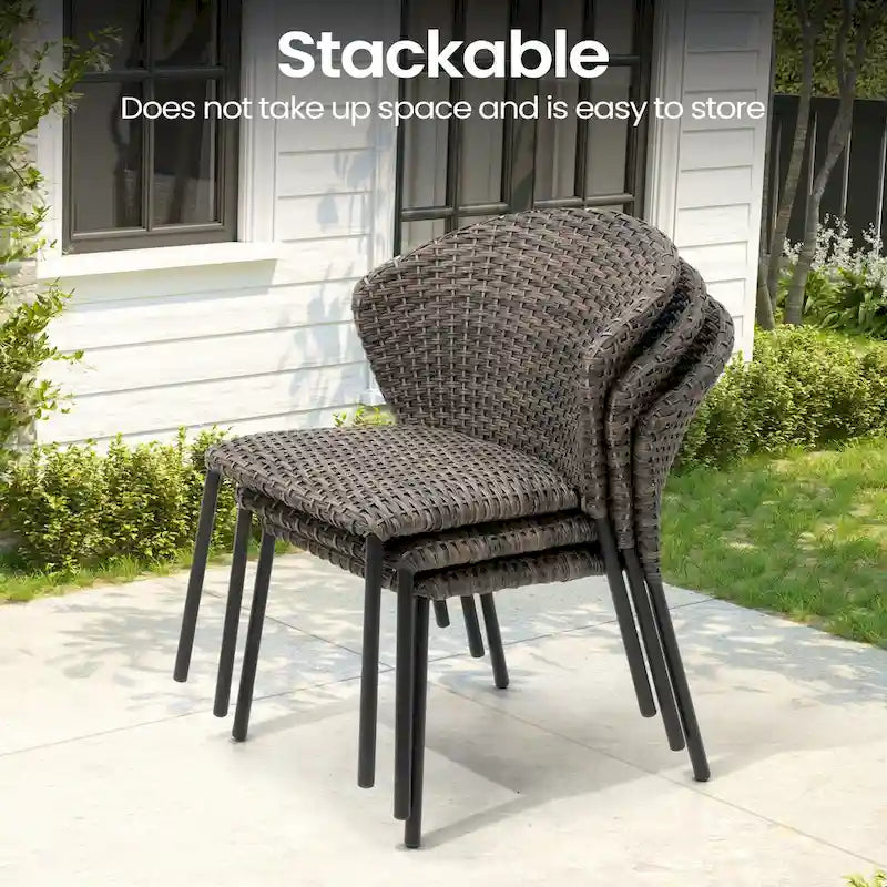 Ensemble de salle à manger d'extérieur – Table à manger en aluminium avec chaises empilables en rotin PE – Ensemble de 9 pièces