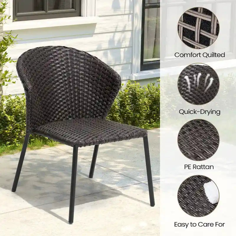 Ensemble de salle à manger d'extérieur – Table à manger en aluminium avec chaises empilables en rotin PE – Ensemble de 9 pièces