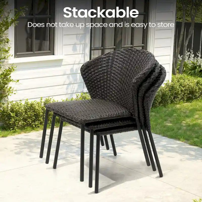 Ensemble de salle à manger d'extérieur – Table à manger en aluminium avec chaises empilables en rotin PE – Ensemble de 9 pièces