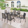 MAISONARTS Ensemble de repas 7 pièces pour patio, 6 chaises de salle à manger en textilène et aluminium et 1 table en métal avec trou pour parasol de 2,6 m