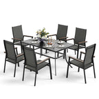 MAISONARTS Ensemble de repas 7 pièces pour patio, 6 chaises de salle à manger en textilène et aluminium et 1 table en métal avec trou pour parasol de 2,6 m