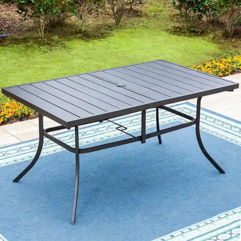 MAISONARTS Ensemble de repas 7 pièces pour patio, 6 chaises de salle à manger en textilène et aluminium et 1 table en métal avec trou pour parasol de 2,6 m