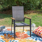 MAISONARTS Ensemble de repas 7 pièces pour patio, 6 chaises de salle à manger en textilène et aluminium et 1 table en métal avec trou pour parasol de 2,6 m
