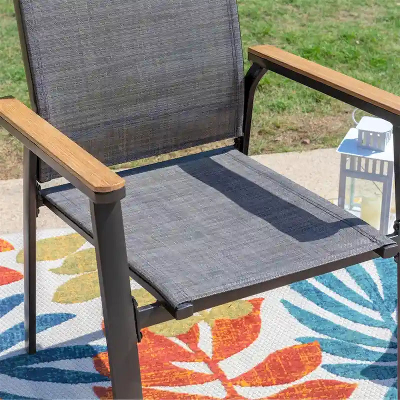 MAISONARTS Ensemble de repas 7 pièces pour patio, 6 chaises de salle à manger en textilène et aluminium et 1 table en métal avec trou pour parasol de 2,6 m