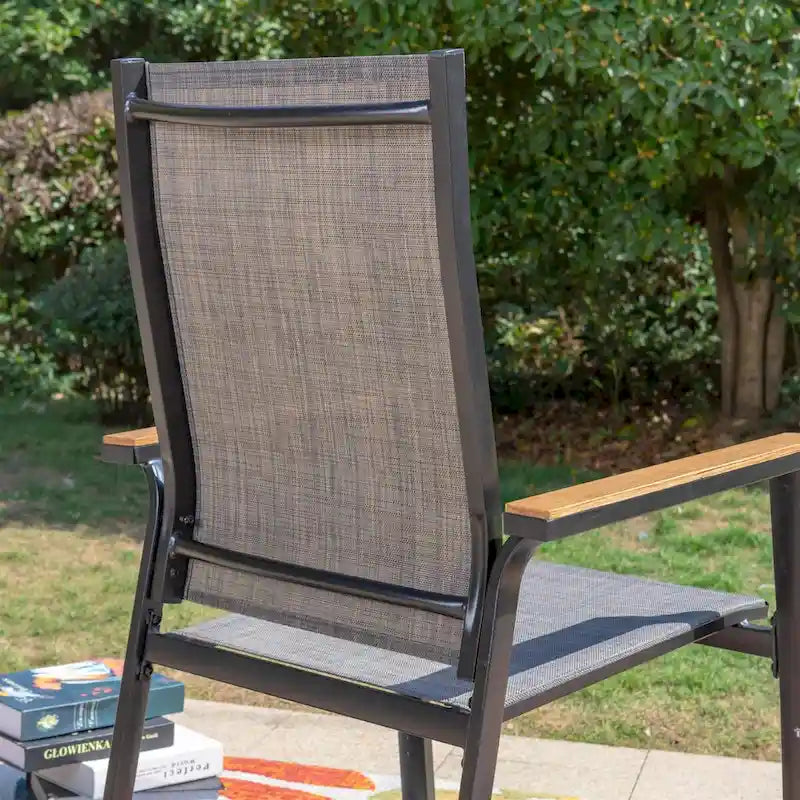 MAISONARTS Ensemble de repas 7 pièces pour patio, 6 chaises de salle à manger en textilène et aluminium et 1 table en métal avec trou pour parasol de 2,6 m
