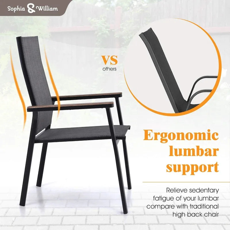 MAISONARTS Ensemble de repas 7 pièces pour patio, 6 chaises de salle à manger en textilène et aluminium et 1 table en métal avec trou pour parasol de 2,6 m