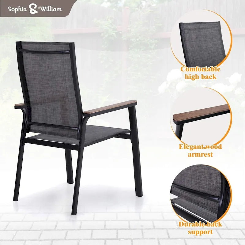 MAISONARTS Ensemble de repas 7 pièces pour patio, 6 chaises de salle à manger en textilène et aluminium et 1 table en métal avec trou pour parasol de 2,6 m