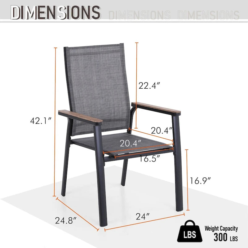 MAISONARTS Ensemble de repas 7 pièces pour patio, 6 chaises de salle à manger en textilène et aluminium et 1 table en métal avec trou pour parasol de 2,6 m