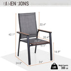 MAISONARTS Ensemble de repas 7 pièces pour patio, 6 chaises de salle à manger en textilène et aluminium et 1 table en métal avec trou pour parasol de 2,6 m