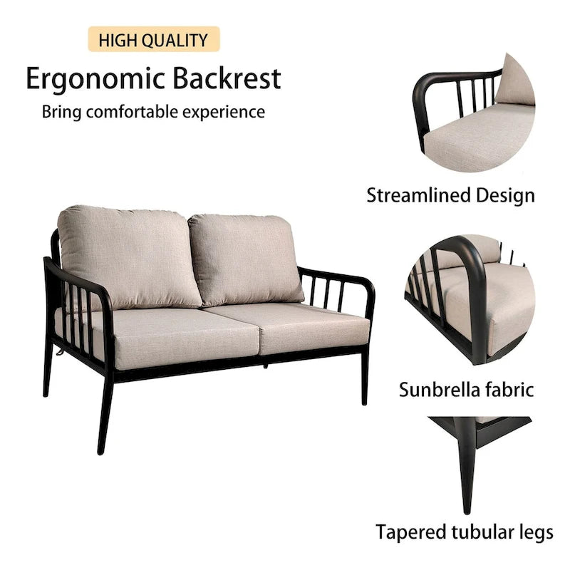 Ensemble de conversation d'extérieur moderne : Causeuse en aluminium et table basse ovale Ember Black