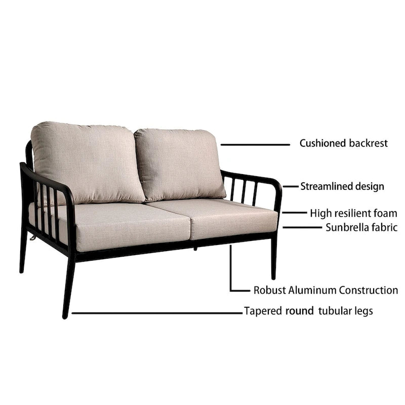 Ensemble de conversation d'extérieur moderne : Causeuse en aluminium et table basse ovale Ember Black