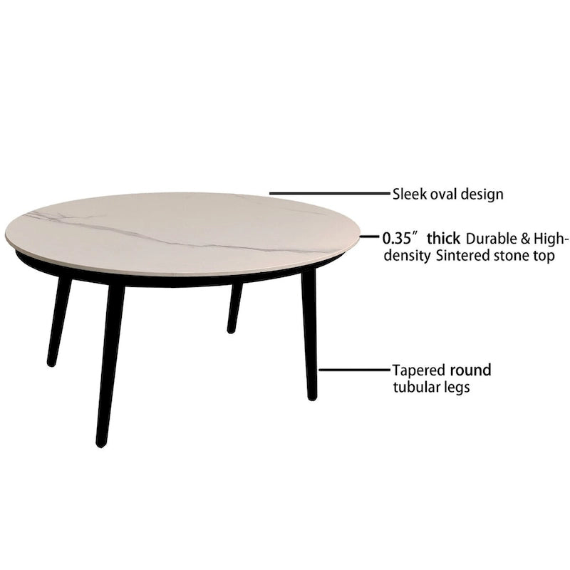 Ensemble de conversation d'extérieur moderne : Causeuse en aluminium et table basse ovale Ember Black