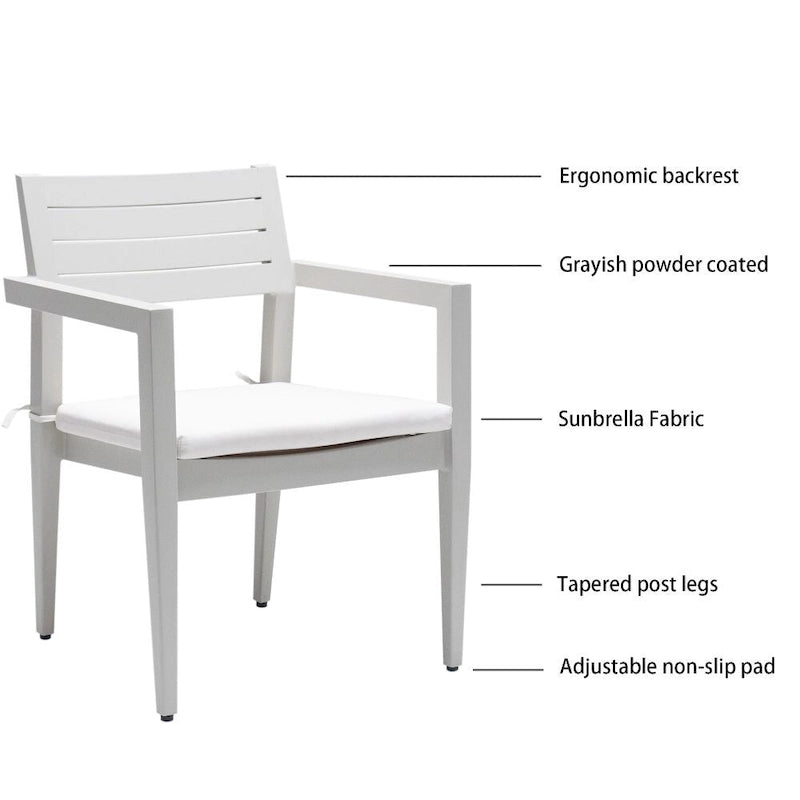 Lot de 4 chaises de salle à manger fixes d'extérieur en aluminium, grisâtre