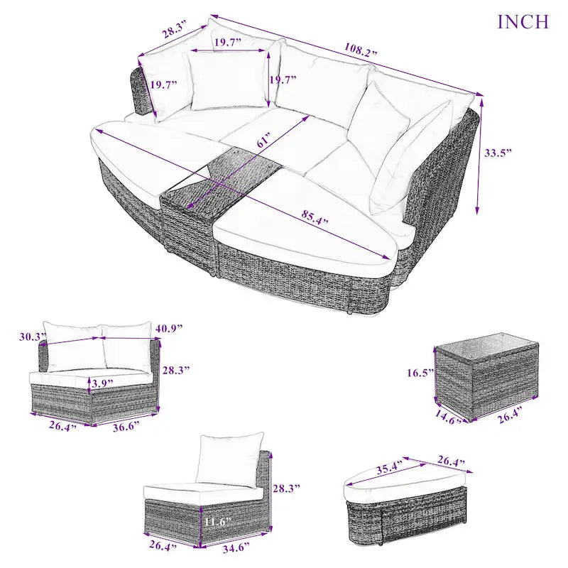 Ensemble de mobilier de jardin 6 pièces avec canapé