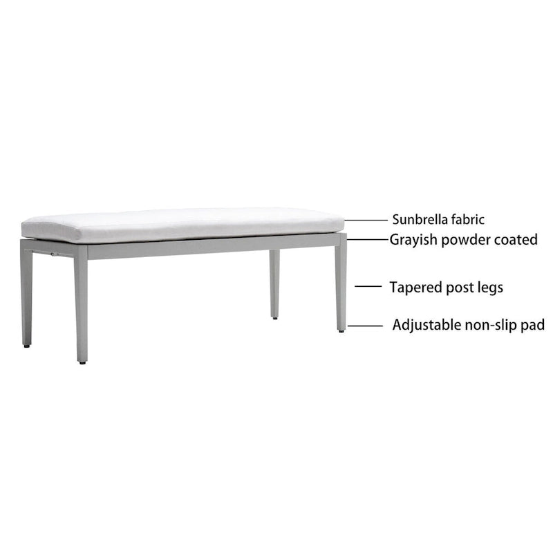 Ensemble de salle à manger d'extérieur 6 pièces en aluminium blanc mat avec coussins gris et trou pour parasol