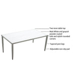 Ensemble de salle à manger d'extérieur 6 pièces en aluminium blanc mat avec coussins gris et trou pour parasol