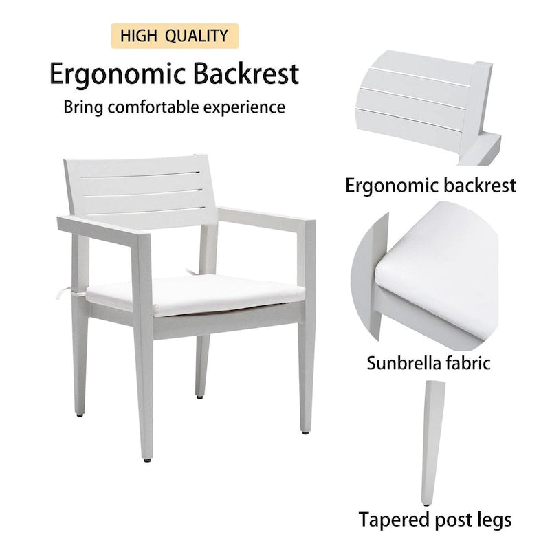 Ensemble de salle à manger d'extérieur 6 pièces en aluminium blanc mat avec coussins gris et trou pour parasol