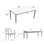 Ensemble de salle à manger d'extérieur 6 pièces en aluminium blanc mat avec coussins gris et trou pour parasol