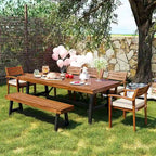 Ensemble de salle à manger d'extérieur 7 pièces en bois avec coussins amovibles et banc