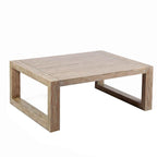 Table basse d'extérieur en bois, plateau à lattes, grise