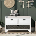 Banc de rangement en bois d'acacia lavé blanc/expresso/bleu marine/blanc avec 2 tiroirs et panier amovible, 1 place