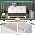Banc de rangement en bois d'acacia lavé blanc/expresso/bleu marine/blanc avec 2 tiroirs et panier amovible, 1 place