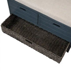 Banc de rangement en bois d'acacia lavé blanc/expresso/bleu marine/blanc avec 2 tiroirs et panier amovible, 1 place