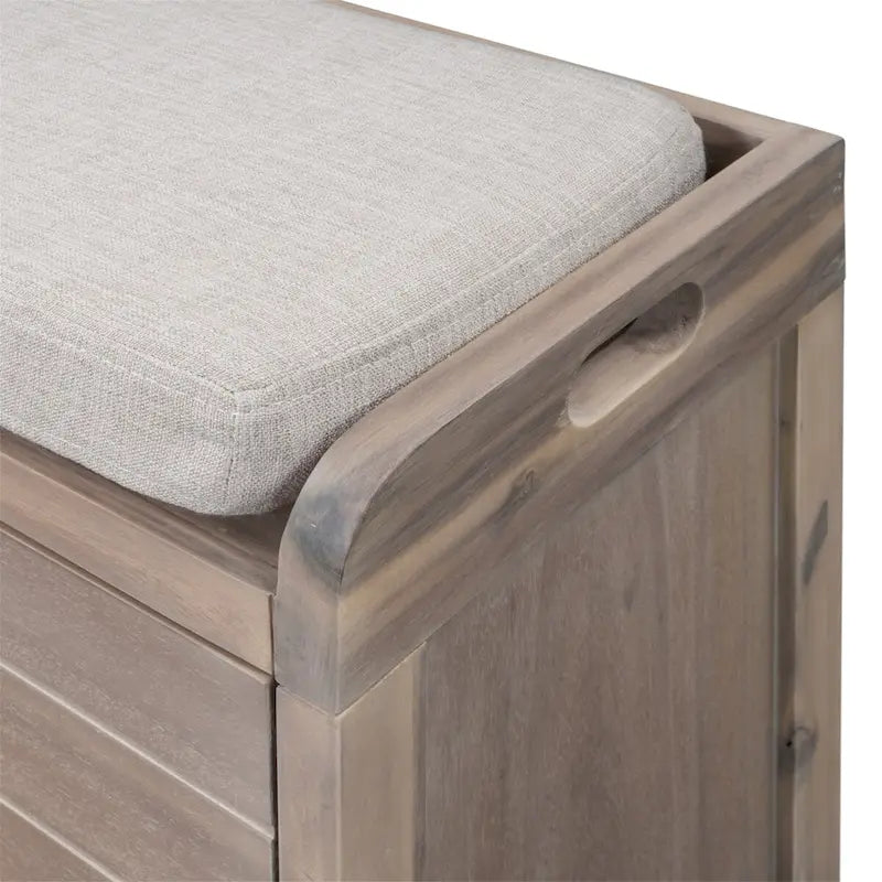 Banc de rangement en bois d'acacia lavé blanc/expresso/bleu marine/blanc avec 2 tiroirs et panier amovible, 1 place